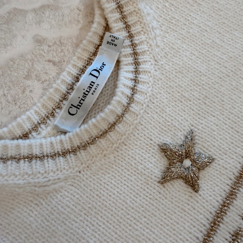 Christian Dior 迪奧 cashmere 幸運星 奶油白 聖誕特別款短袖上衣-1
