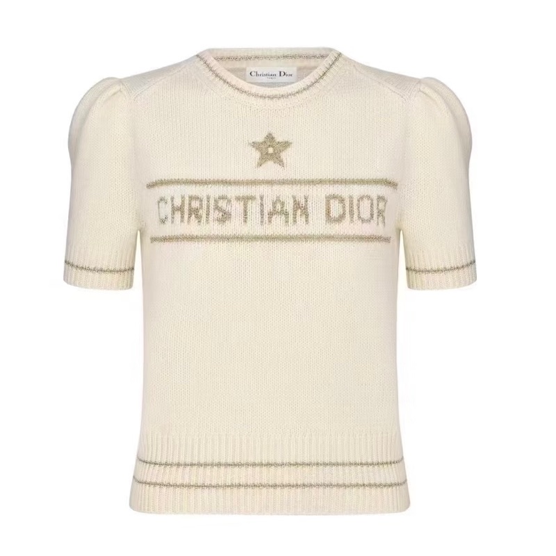 Christian Dior 迪奧 cashmere 幸運星 奶油白 聖誕特別款短袖上衣-11