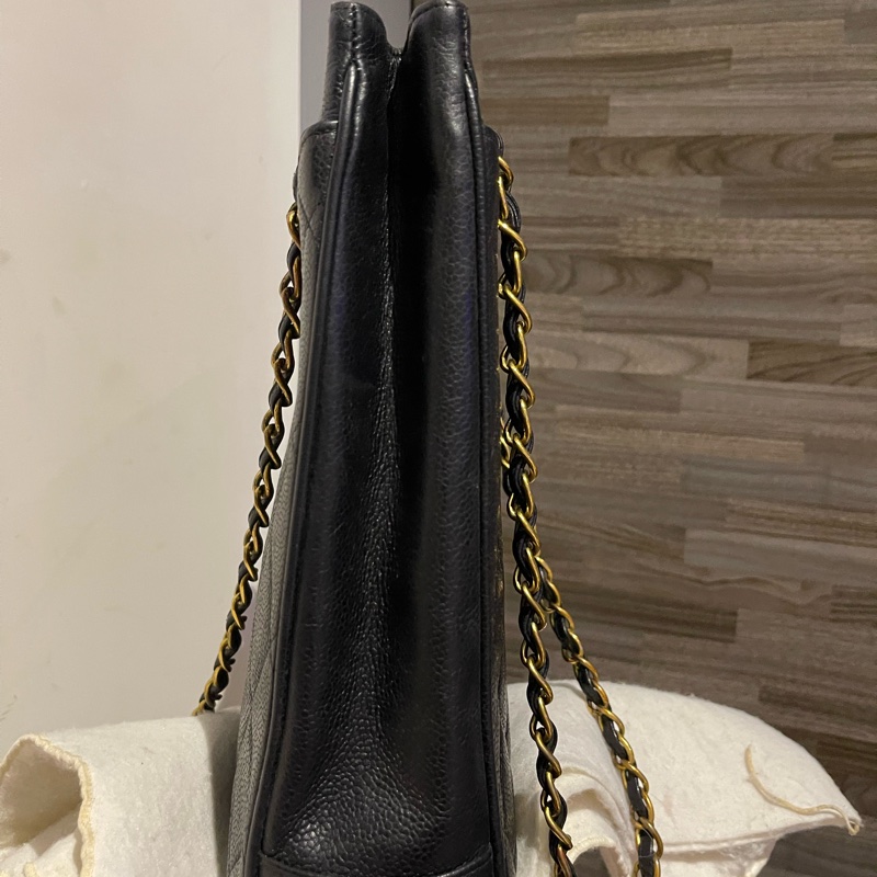 22弄 Chanel vintage 老香 荔枝皮 黑金 大logo 貝嫂包 肩背包 托特包 琴譜包 購物包-2