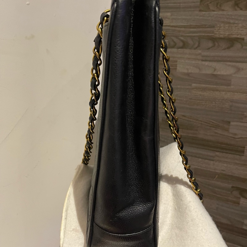 22弄 Chanel vintage 老香 荔枝皮 黑金 大logo 貝嫂包 肩背包 托特包 琴譜包 購物包-3