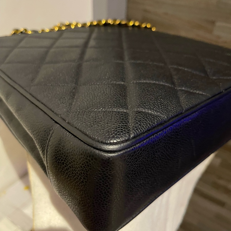 22弄 Chanel vintage 老香 荔枝皮 黑金 大logo 貝嫂包 肩背包 托特包 琴譜包 購物包-9
