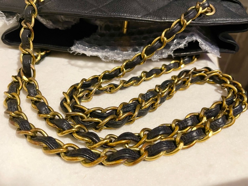 22弄 Chanel vintage 老香 荔枝皮 黑金 大logo 貝嫂包 肩背包 托特包 琴譜包 購物包-19