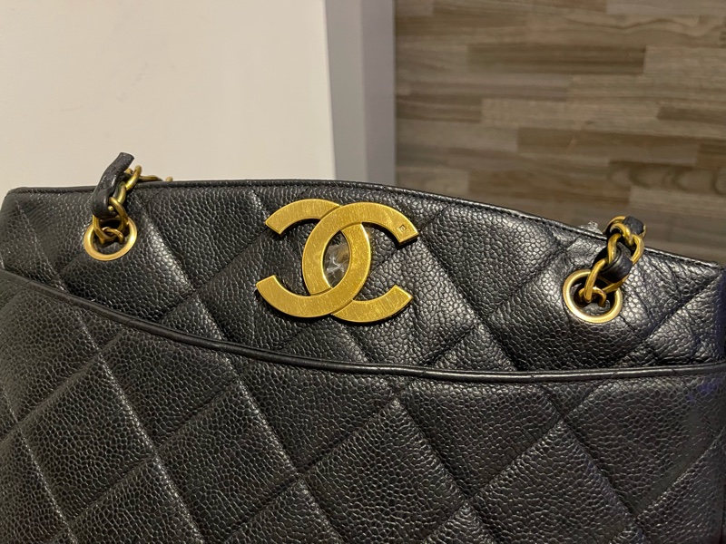 22弄 Chanel vintage 老香 荔枝皮 黑金 大logo 貝嫂包 肩背包 托特包 琴譜包 購物包-20