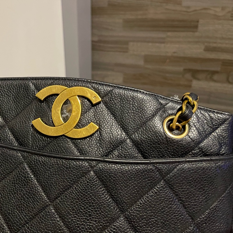22弄 Chanel vintage 老香 荔枝皮 黑金 大logo 貝嫂包 肩背包 托特包 琴譜包 購物包-24