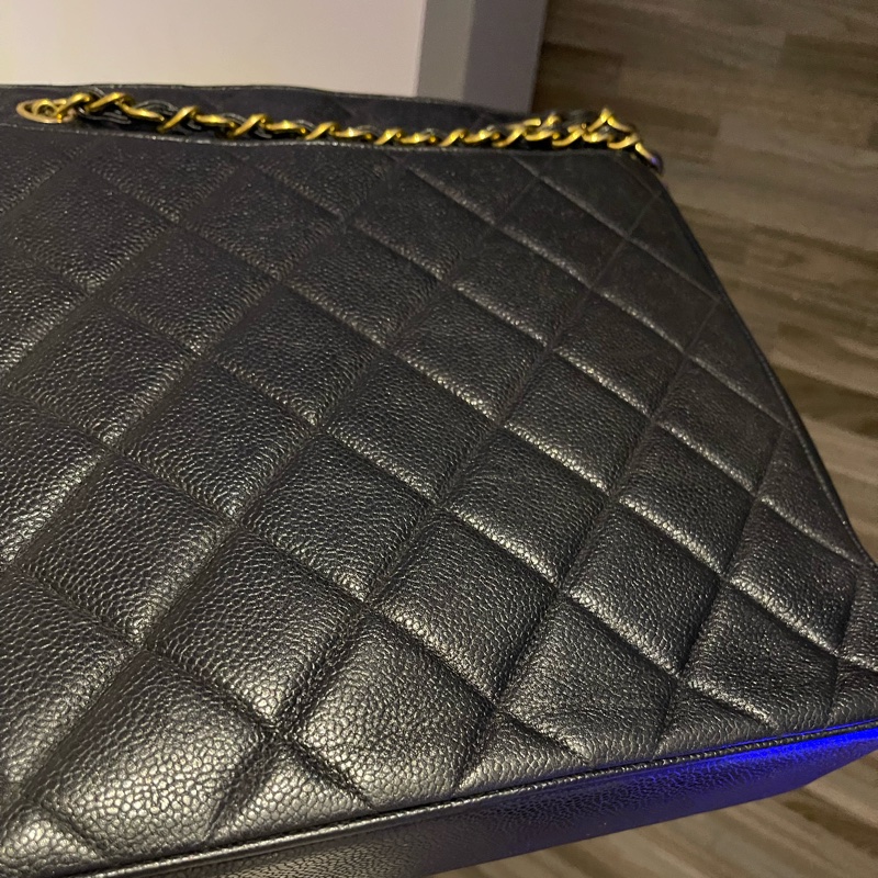 22弄 Chanel vintage 老香 荔枝皮 黑金 大logo 貝嫂包 肩背包 托特包 琴譜包 購物包-25