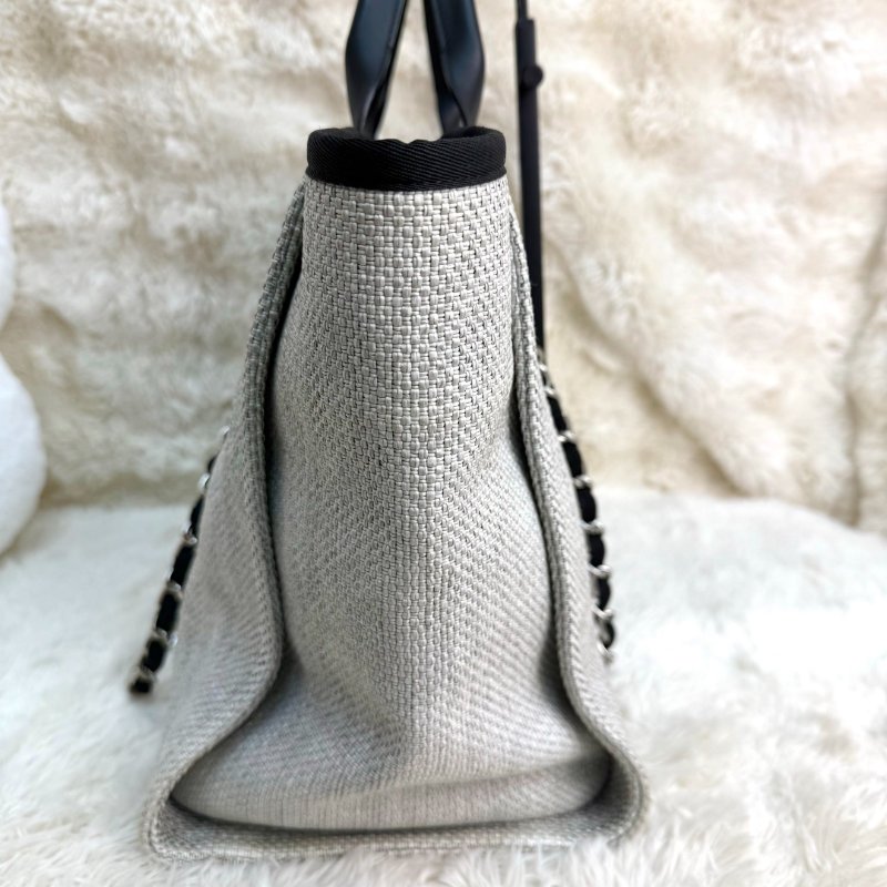 Chanel 沙灘包 灰色 帆布 大號 銀扣-2