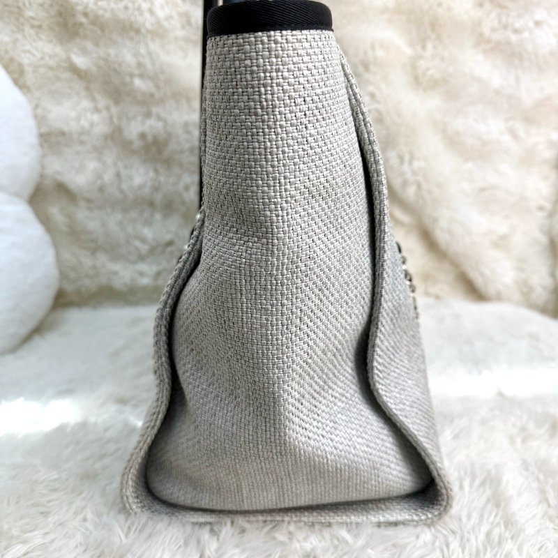 Chanel 沙灘包 灰色 帆布 大號 銀扣-3