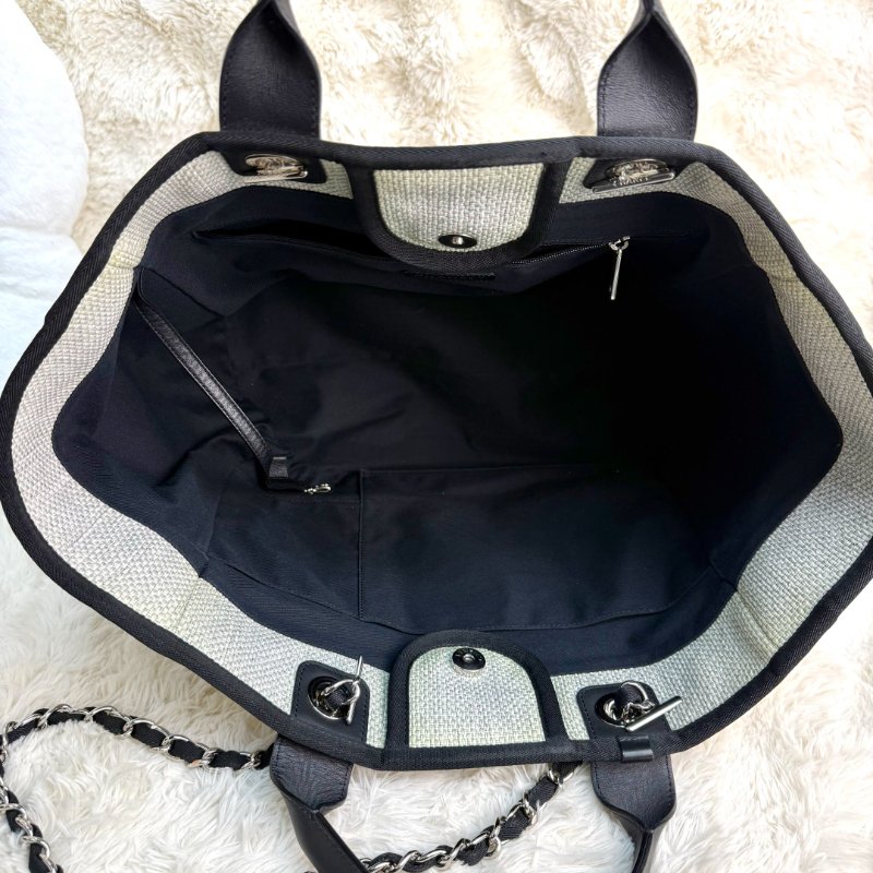 Chanel 沙灘包 灰色 帆布 大號 銀扣-5