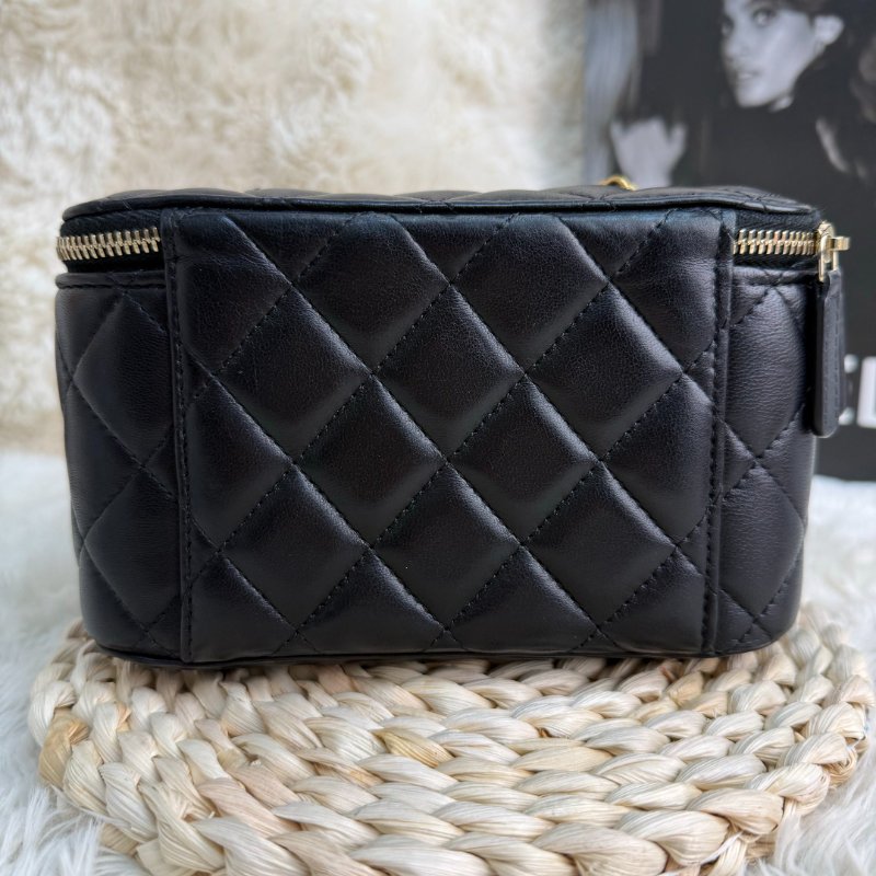 Chanel 小金球 黑色 菱格紋 羊皮 中號 雙金球 鏈條 盒子包-2