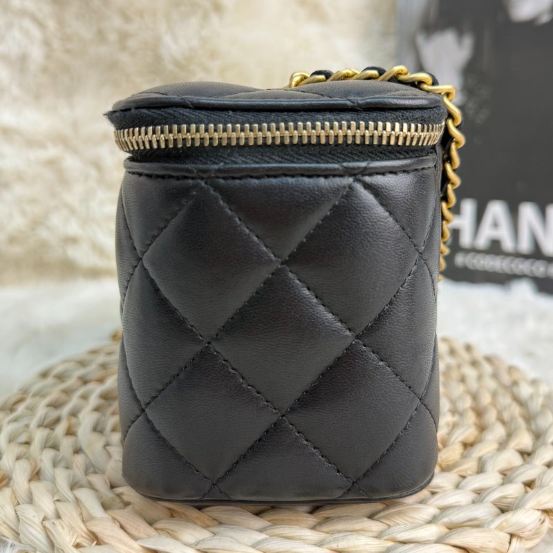 Chanel 小金球 黑色 菱格紋 羊皮 中號 雙金球 鏈條 盒子包-3