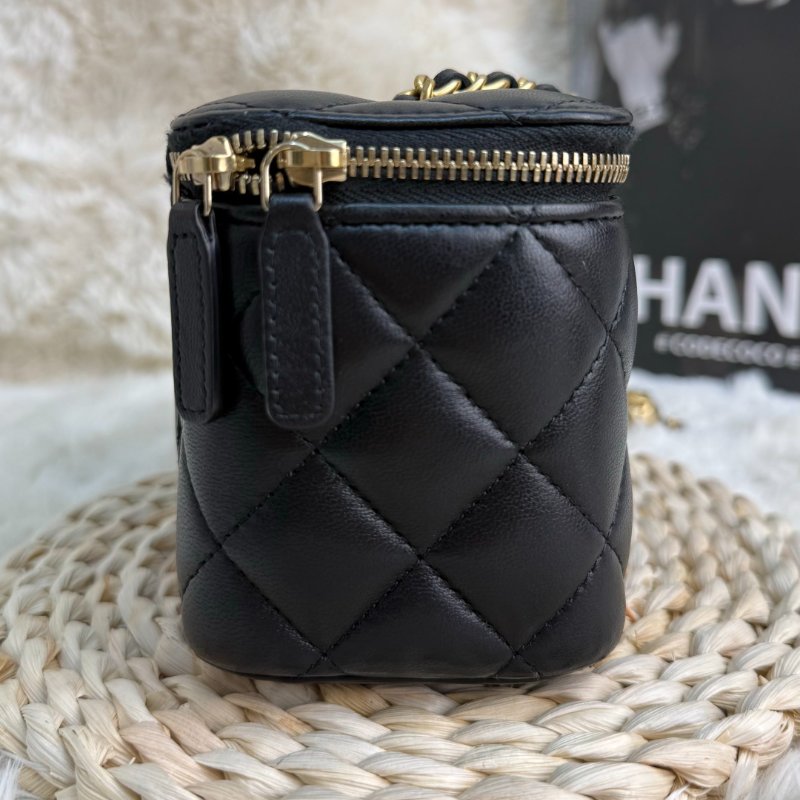 Chanel 小金球 黑色 菱格紋 羊皮 中號 雙金球 鏈條 盒子包-4