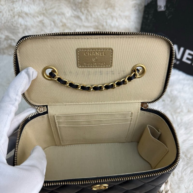 Chanel 小金球 黑色 菱格紋 羊皮 中號 雙金球 鏈條 盒子包-7