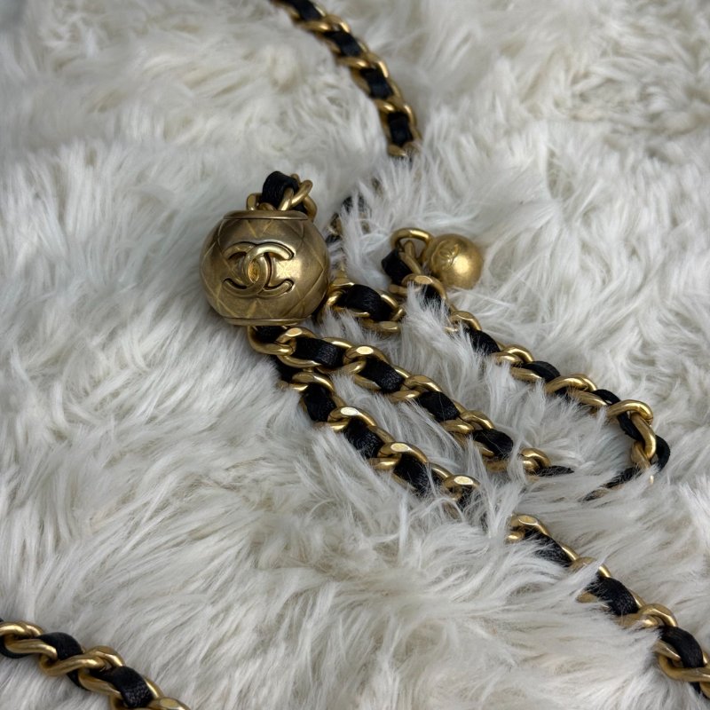 Chanel 小金球 黑色 菱格紋 羊皮 中號 雙金球 鏈條 盒子包-9
