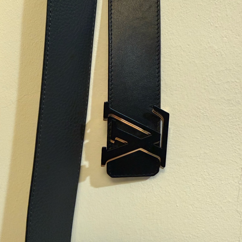 LV optic 黑灰牛皮 40毫米雙面皮帶 36腰90公分-3