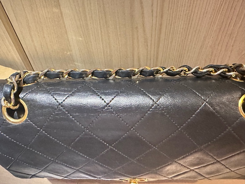 【極美古董珍藏】CHANEL Vintage 25cm 黑金雙蓋口蓋包 24K金雙C釦(經典黑羊皮/雙鏈)-3