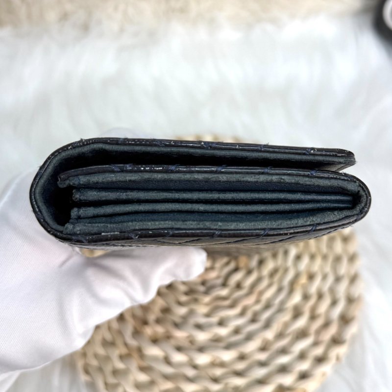 Chanel 經典 藍色 斜紋 漆皮 大號 銀扣-4