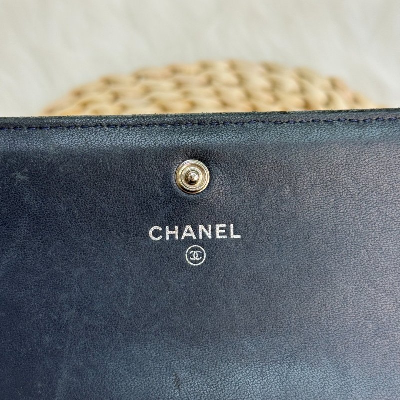 Chanel 經典 藍色 斜紋 漆皮 大號 銀扣-8