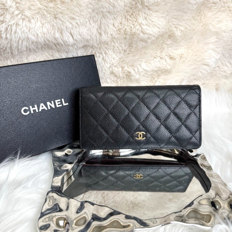 Chanel 經典 折疊款 黑色 菱格紋 荔枝牛皮 金扣 錢包-0