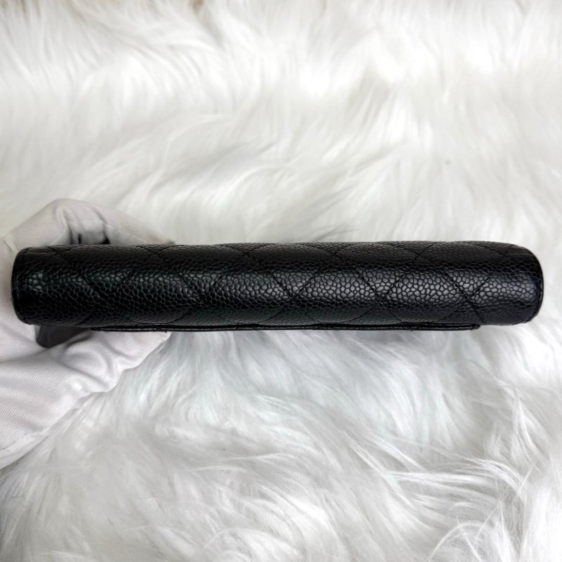 Chanel 經典 折疊款 黑色 菱格紋 荔枝牛皮 金扣 錢包-3