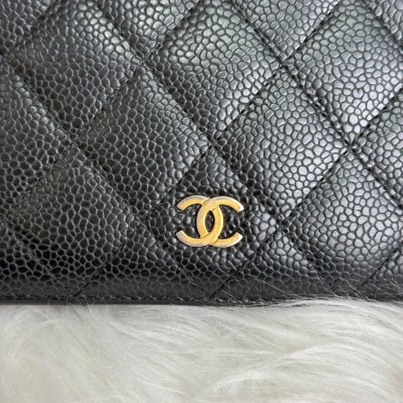 Chanel 經典 折疊款 黑色 菱格紋 荔枝牛皮 金扣 錢包-5