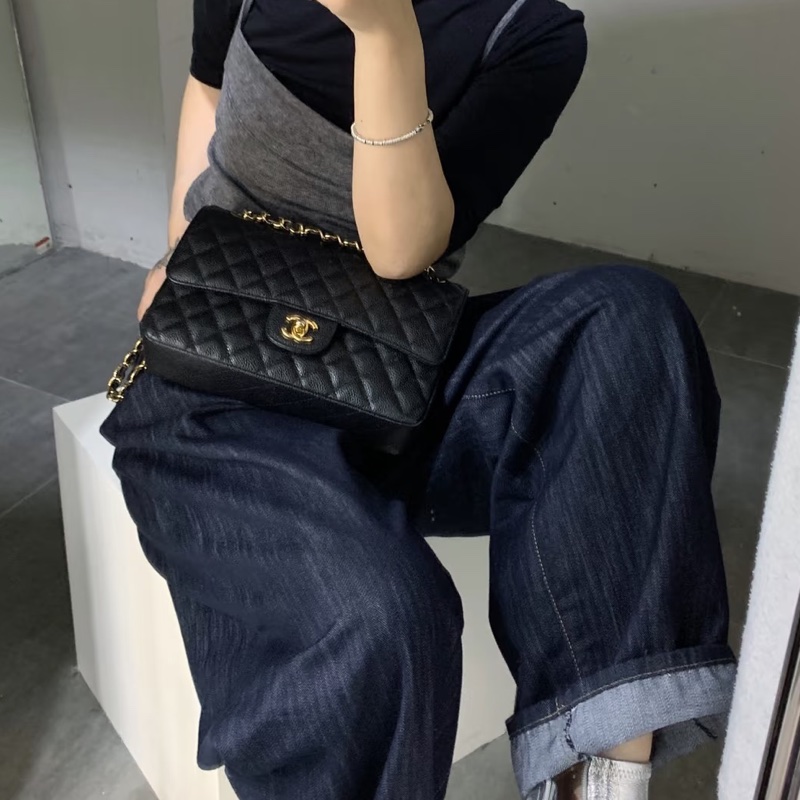 CHANEL香奈兒黑金荔枝皮雙蓋CFJumbo魚子醬珍寶-1