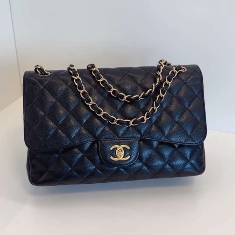 CHANEL香奈兒黑金荔枝皮雙蓋CFJumbo魚子醬珍寶-10