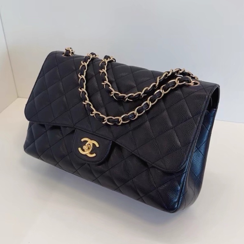CHANEL香奈兒黑金荔枝皮雙蓋CFJumbo魚子醬珍寶-12