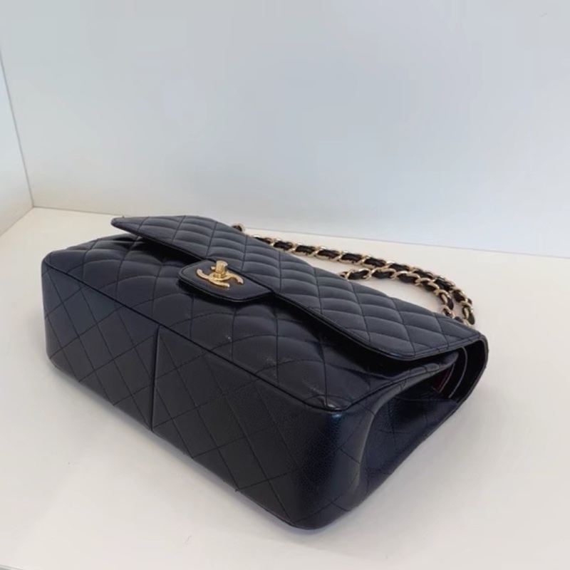 CHANEL香奈兒黑金荔枝皮雙蓋CFJumbo魚子醬珍寶-14