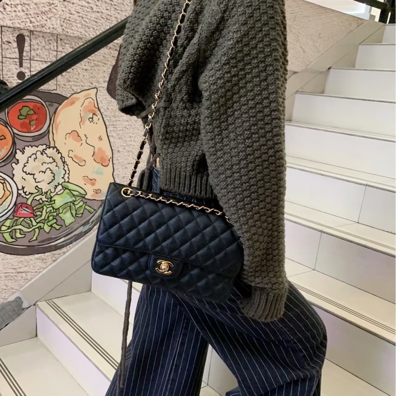 CHANEL香奈兒黑金荔枝皮雙蓋CFJumbo魚子醬珍寶-19