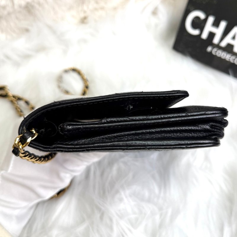Chanel WOC 黑色 荔枝牛皮 中號 金扣-4