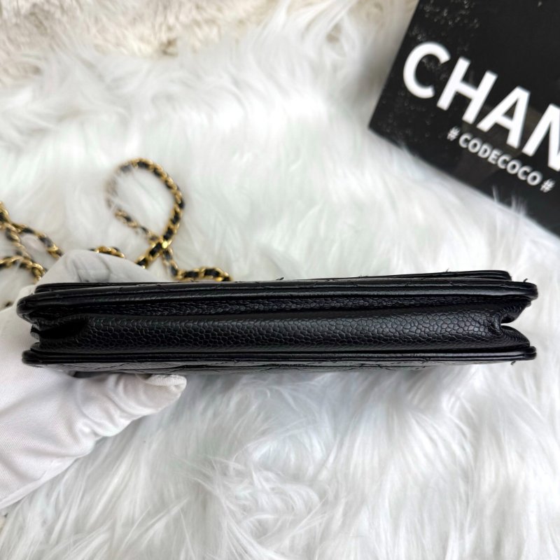 Chanel WOC 黑色 荔枝牛皮 中號 金扣-5