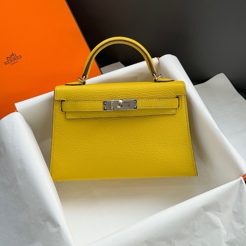 Hermes 愛馬仕 Mini Kelly二代 9O那不勒斯黃內拼93愛馬仕橙 銀扣 U刻 山羊皮-0