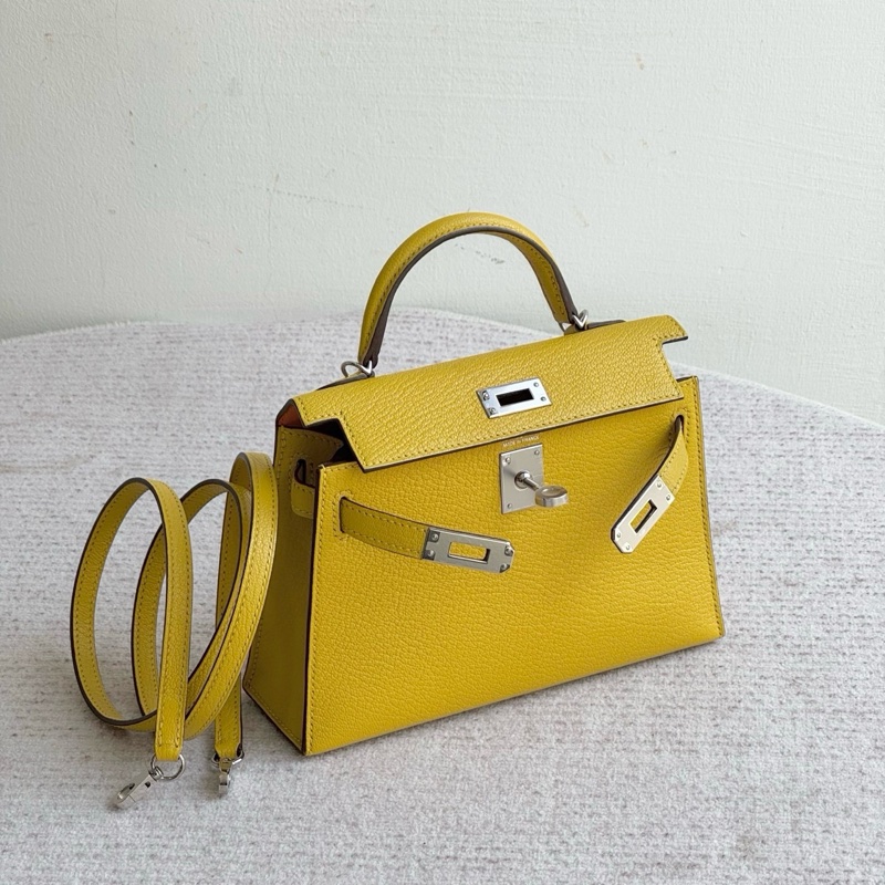 Hermes 愛馬仕 Mini Kelly二代 9O那不勒斯黃內拼93愛馬仕橙 銀扣 U刻 山羊皮-6