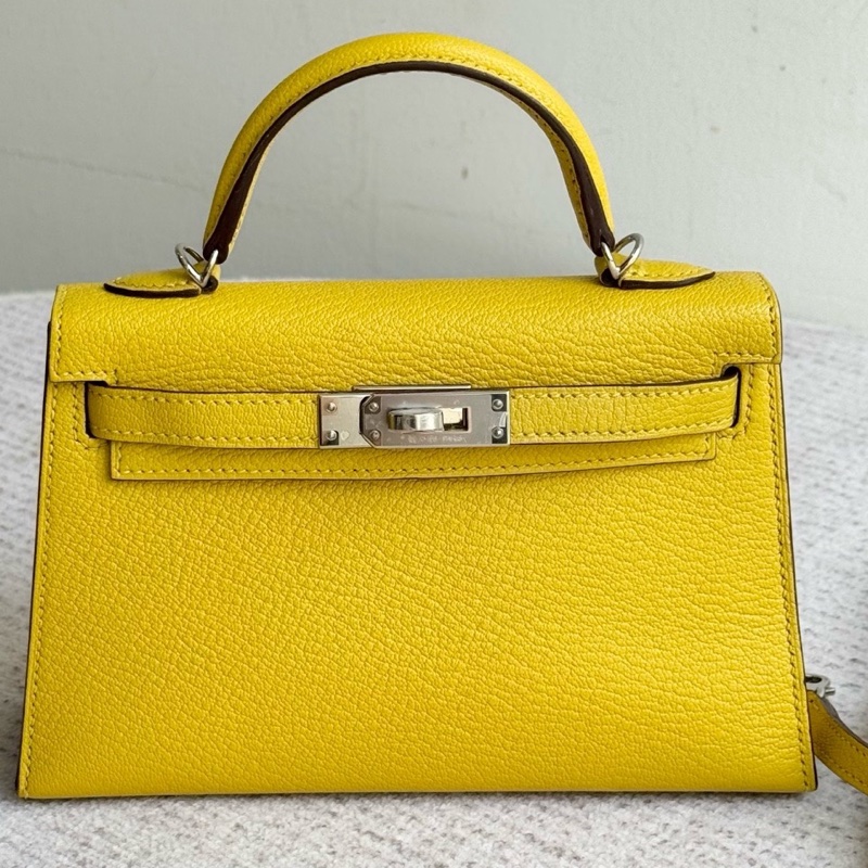 Hermes 愛馬仕 Mini Kelly二代 9O那不勒斯黃內拼93愛馬仕橙 銀扣 U刻 山羊皮-7