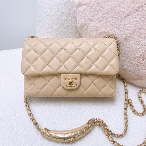 Chanel flap 20 奶茶色翻蓋包 可調節手柄