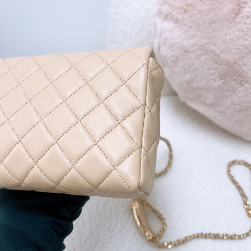 Chanel flap 20 奶茶色翻蓋包 可調節手柄-5