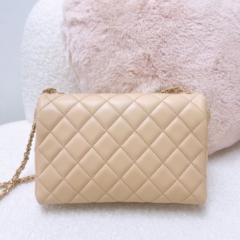Chanel flap 20 奶茶色翻蓋包 可調節手柄-7