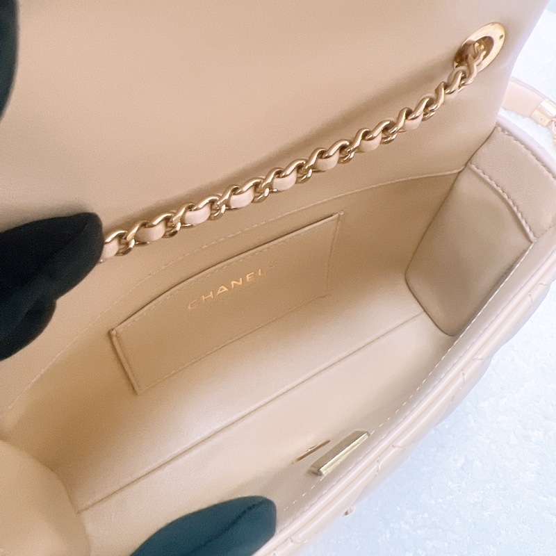 Chanel flap 20 奶茶色翻蓋包 可調節手柄-10