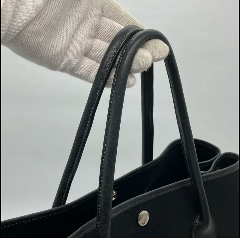 極美 閑置品 愛馬仕 花園派對 PM 手提包 黑色 鑑定已通過-4