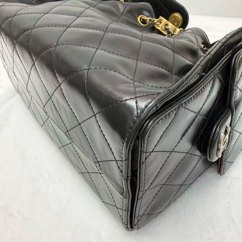 CHANEL香奈兒 25Bag Hobo 小號 黑金 亮面折紋小牛皮-3