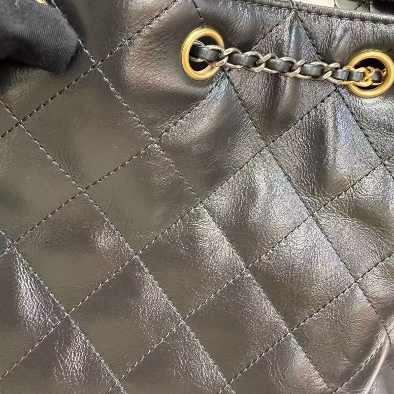 CHANEL香奈兒 25Bag Hobo 小號 黑金 亮面折紋小牛皮-7