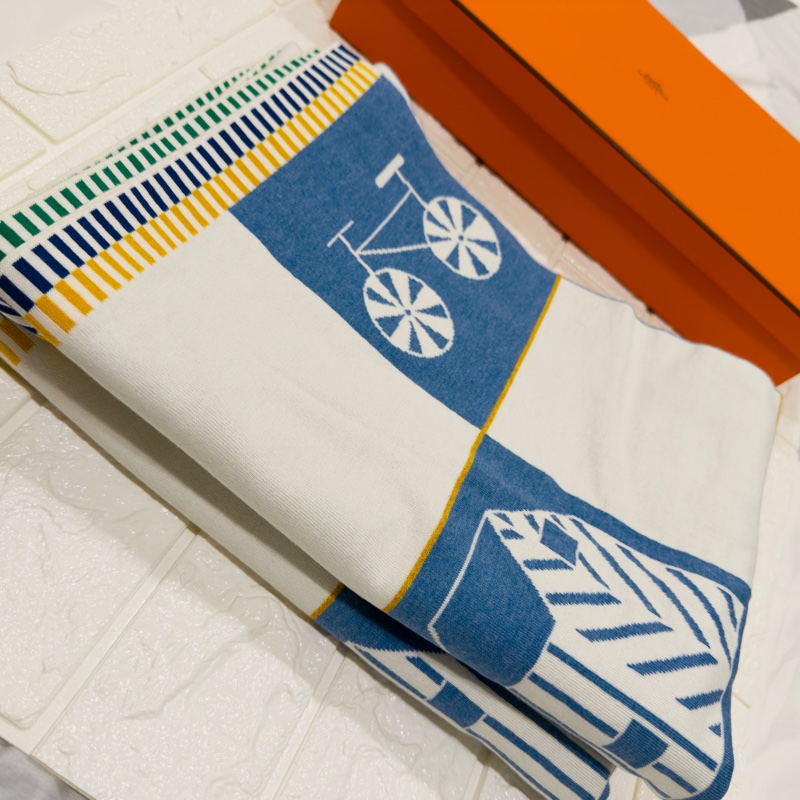 全新藍色系Hermes Les Cabanes blanket 寶寶毯/緹花織毛毯-3
