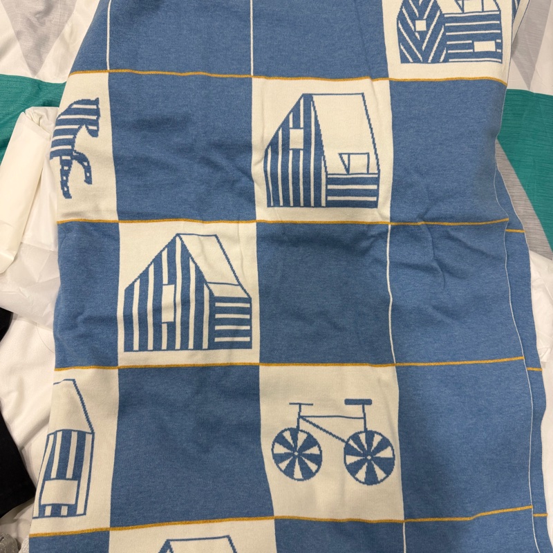全新藍色系Hermes Les Cabanes blanket 寶寶毯/緹花織毛毯-5