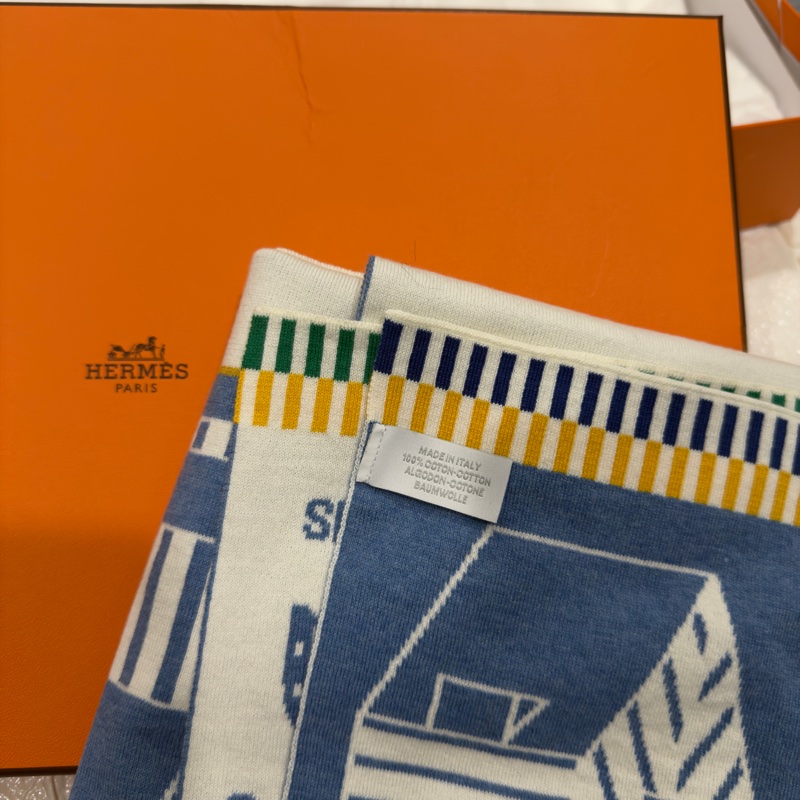 全新藍色系Hermes Les Cabanes blanket 寶寶毯/緹花織毛毯-6