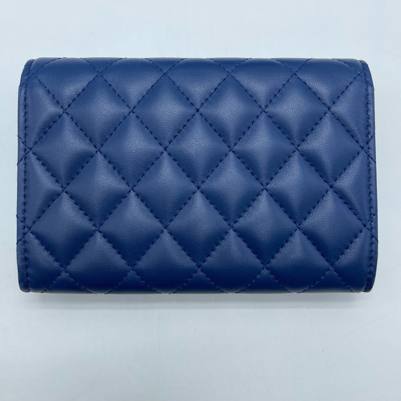 Chanel/香奈兒 菱格長款翻蓋拉鍊錢包錢夾 寶石藍 95新-2