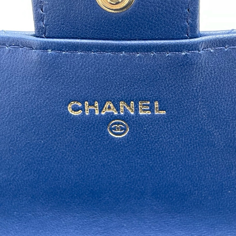 Chanel/香奈兒 菱格長款翻蓋拉鍊錢包錢夾 寶石藍 95新-7