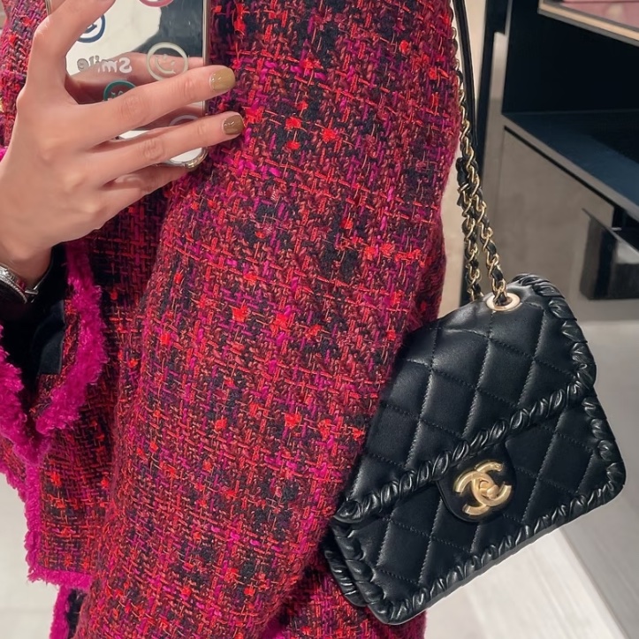 CHANEL香奈兒黑色金釦金幣鏈條豆腐包方胖子芯片款💍-2