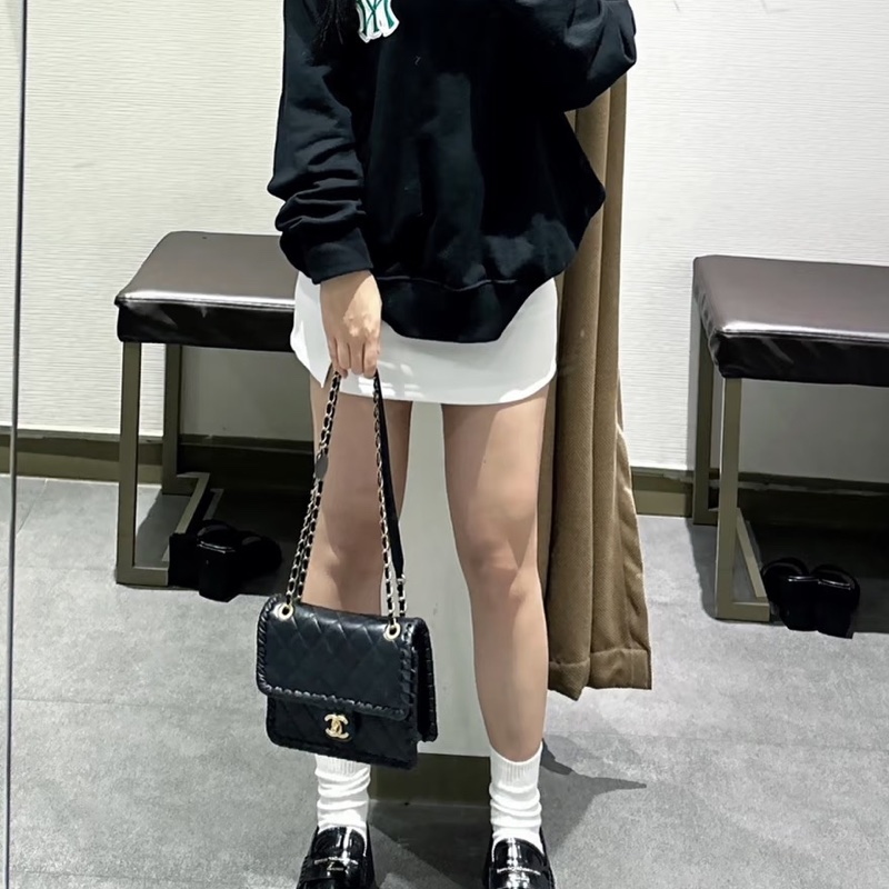 CHANEL香奈兒黑色金釦金幣鏈條豆腐包方胖子芯片款💍-20