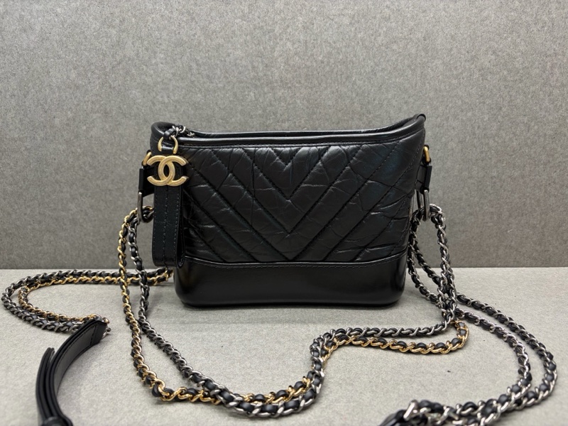 Chanel香奈兒 黑金V紋 流浪小號 鏈條單肩斜挎包-1