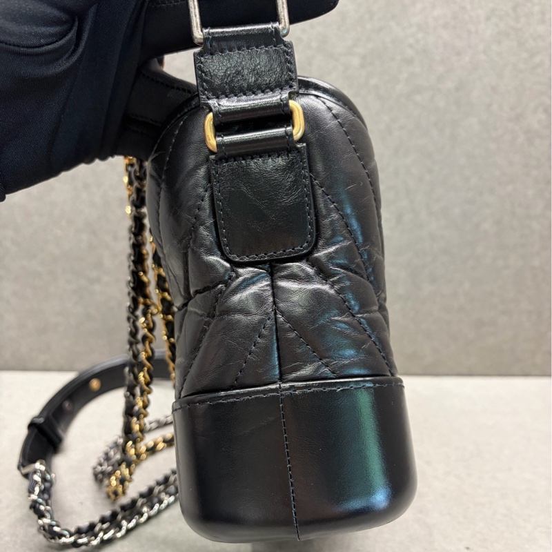 Chanel香奈兒 黑金V紋 流浪小號 鏈條單肩斜挎包-6